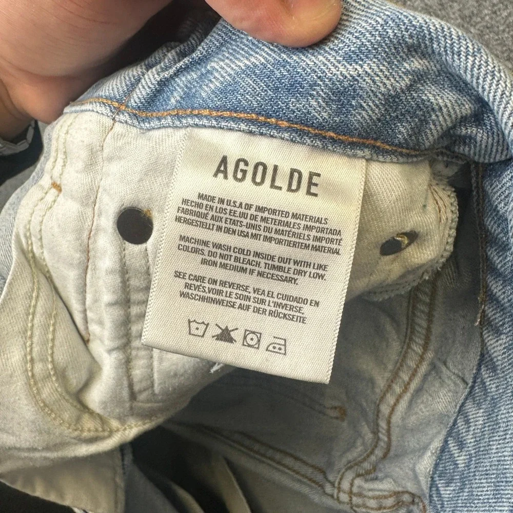 AGOLDE Fold Waistband Jean Womens 32 Blue Pleated Baggy Straight Leg Denim